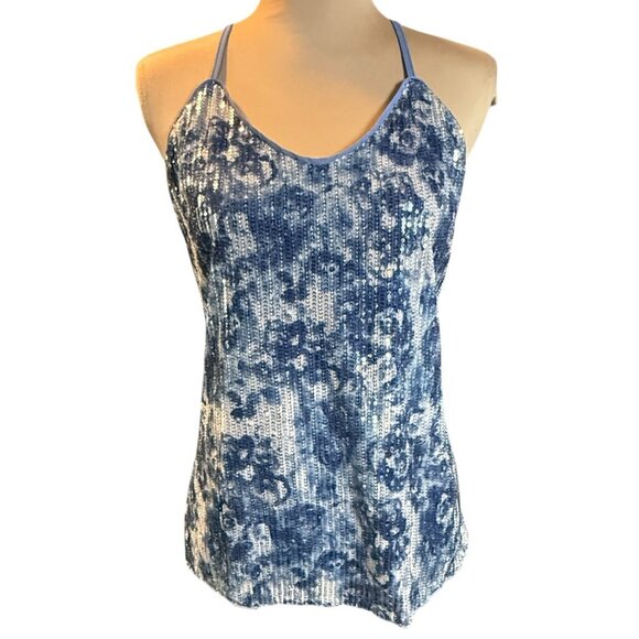 Fairycore‎ Sequins Tank Top Women’s Sz M Festival Blue Sparkle Shimmer - Picture 1 of 10